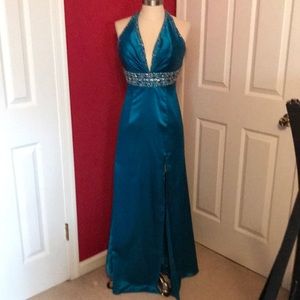 Beautiful beaded full length halter top gown